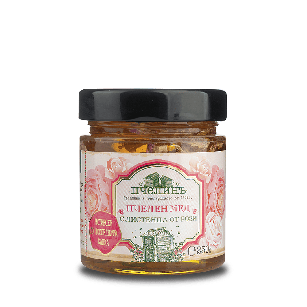 Пчелен мед с листенца от рози – 230 гр.